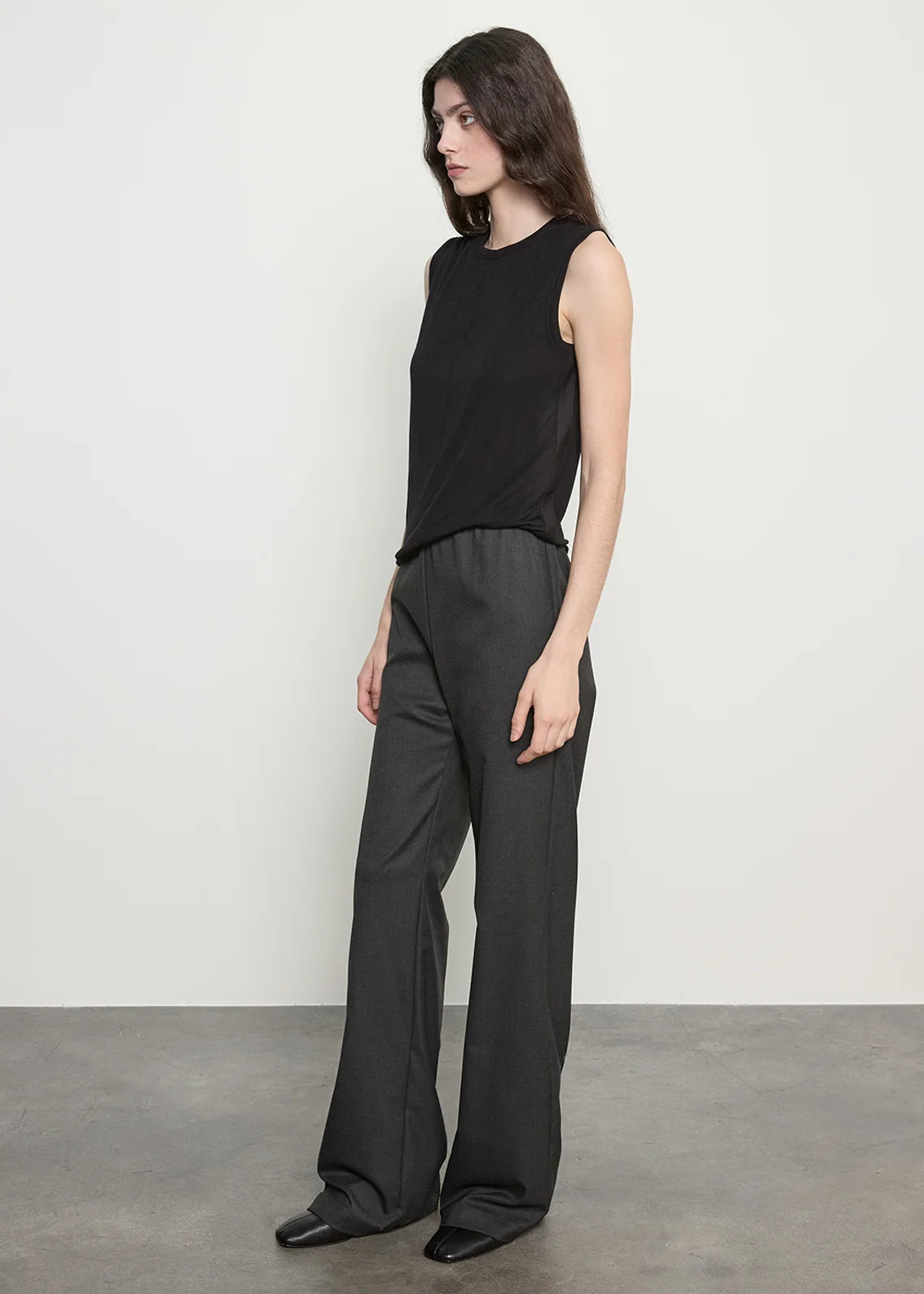 person wearing enza costa womens Suiting Everywhere Pant in Dark Charcoal