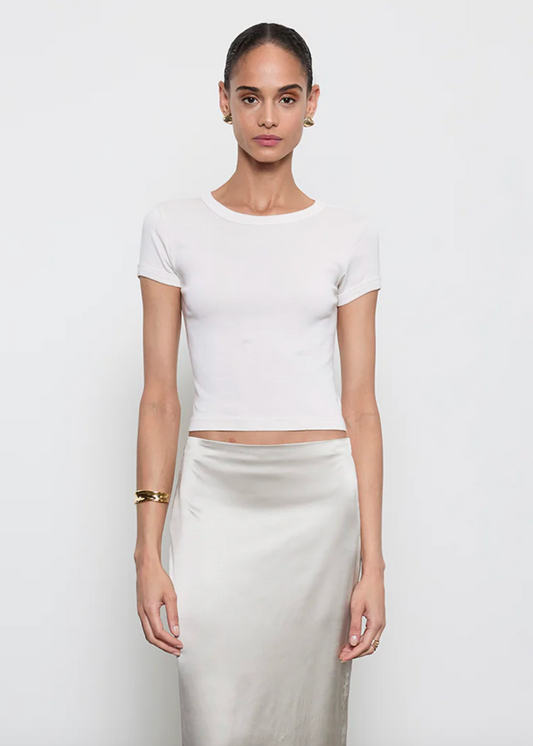 enza costa womens Supima Baby Rib Cropped Tee in White