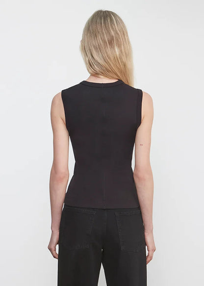 person wearing enza costa womens Supima Cotton New Classic Sleeveless Tee in Black