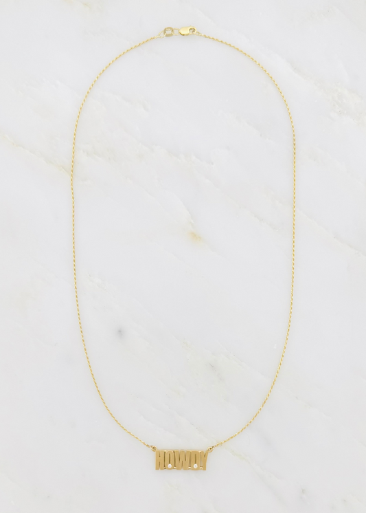 established fine jewelry 14k yellow gold Howdy Necklace with Diamonds