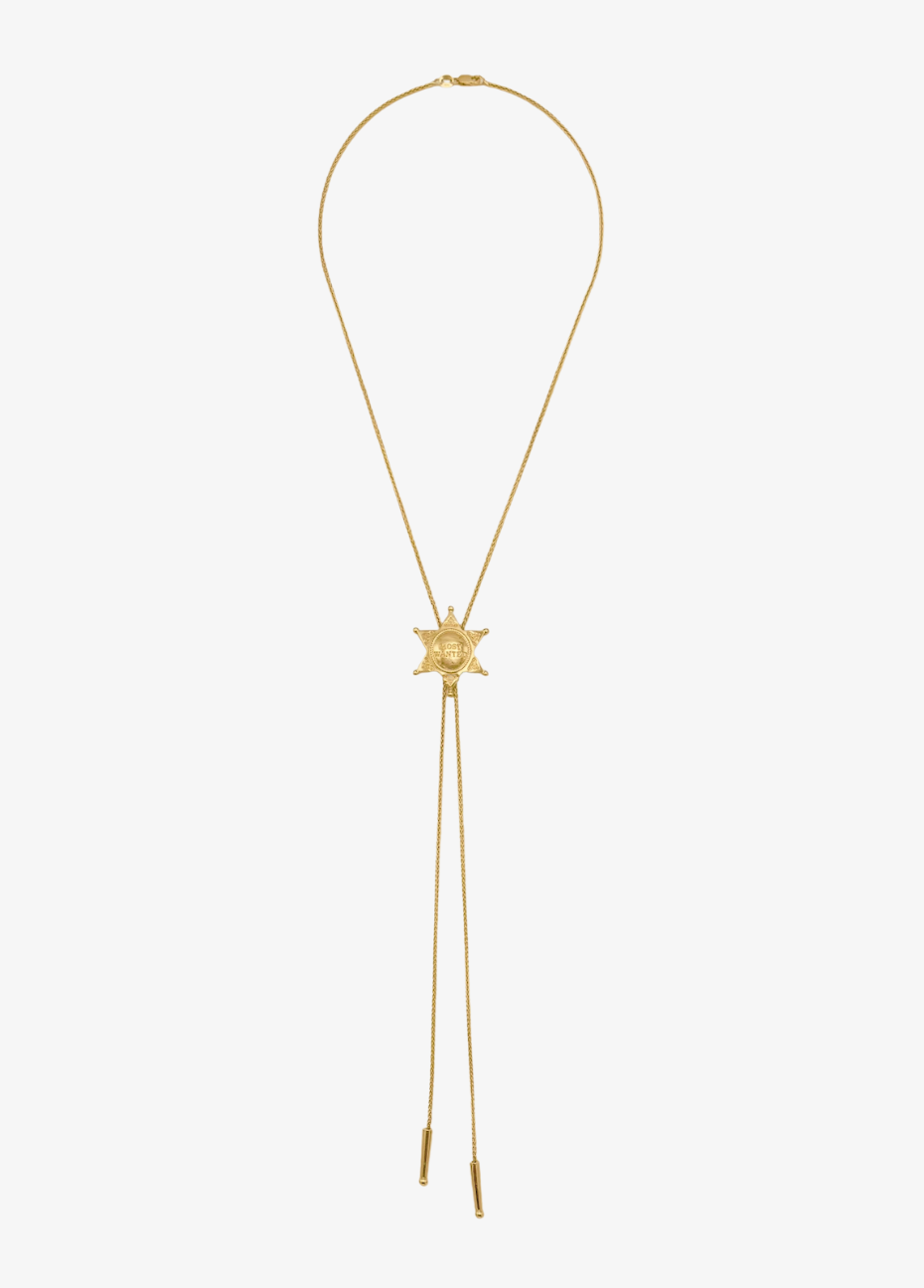established fine jewelry 14k yellow gold "Most Wanted" Star Bolo Necklace