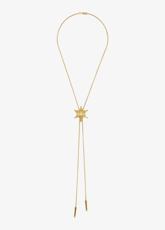 established fine jewelry "Mama Tried" Star Bolo Necklace 14k yellow gold