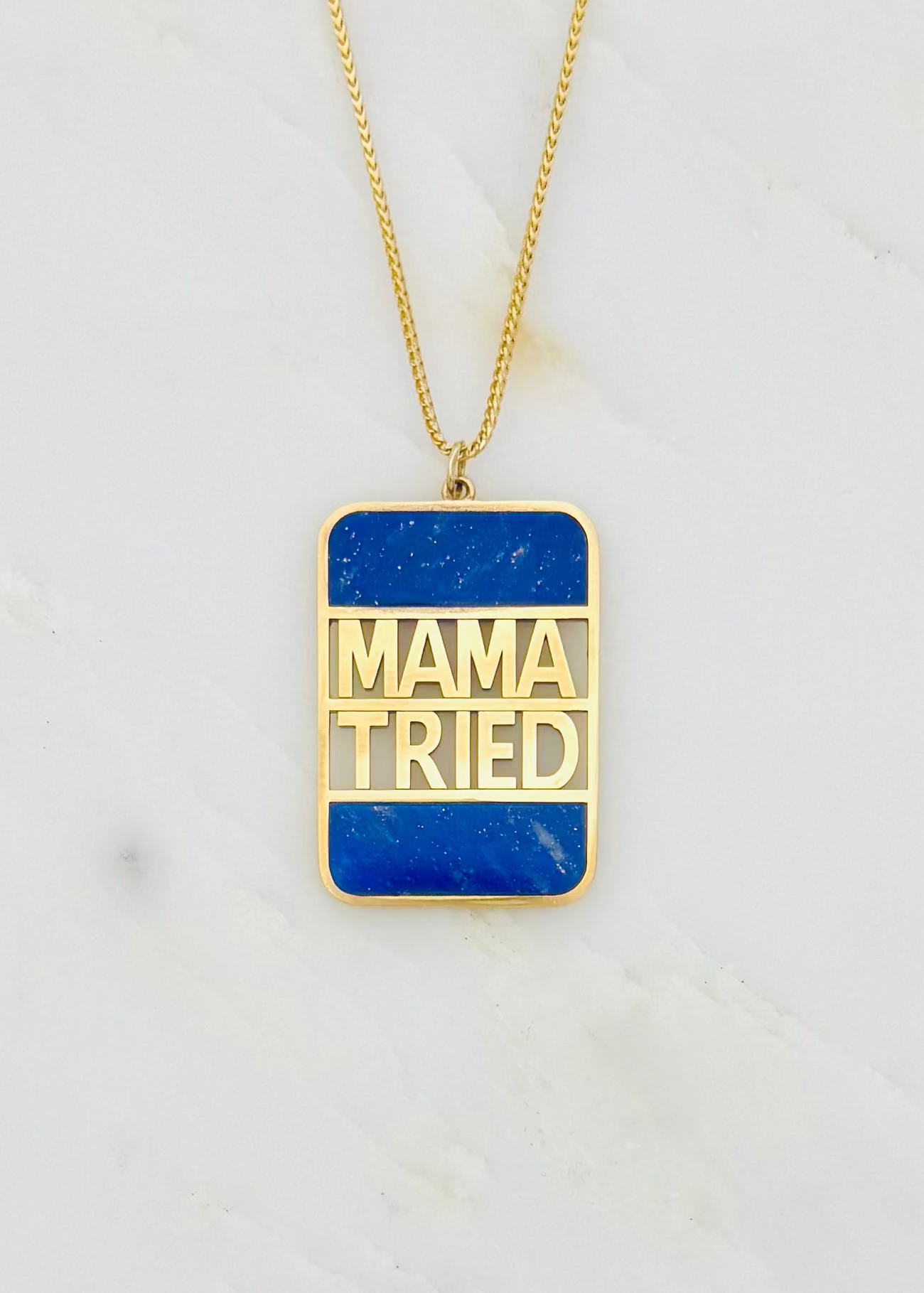 established jewelry 14k yellow gold Lapis lazuli Mama Tried XL Bank Necklace