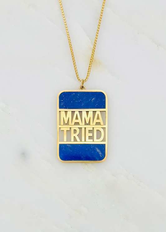established jewelry 14k yellow gold Lapis lazuli Mama Tried XL Bank Necklace