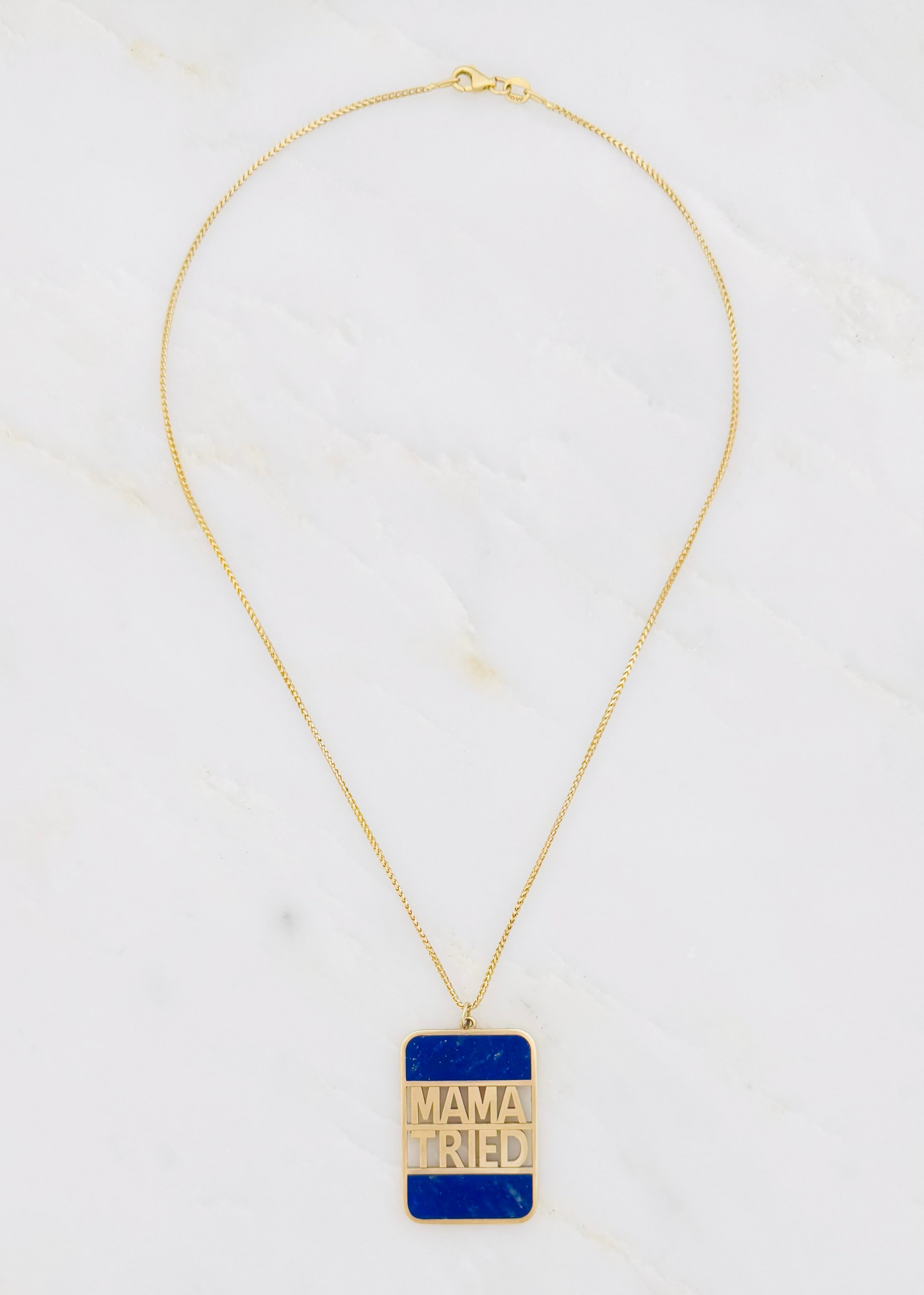 established jewelry 14k yellow gold Lapis lazuli Mama Tried XL Bank Necklace