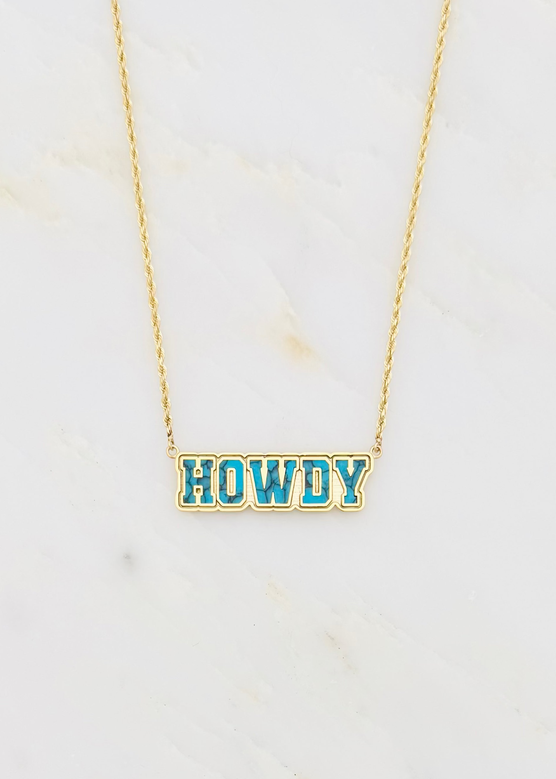established jewelry 14k yellow gold Turquoise Inlay Howdy Necklace