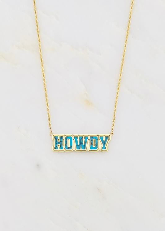 established jewelry 14k yellow gold Turquoise Inlay Howdy Necklace