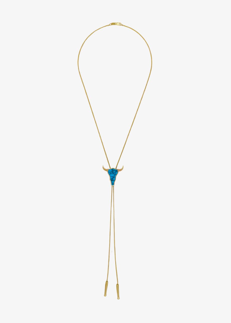 established jewelry Bull Head Bolo Tie Necklace with Turquoise