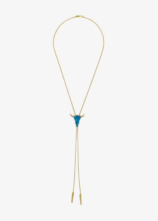 established jewelry Bull Head Bolo Tie Necklace with Turquoise