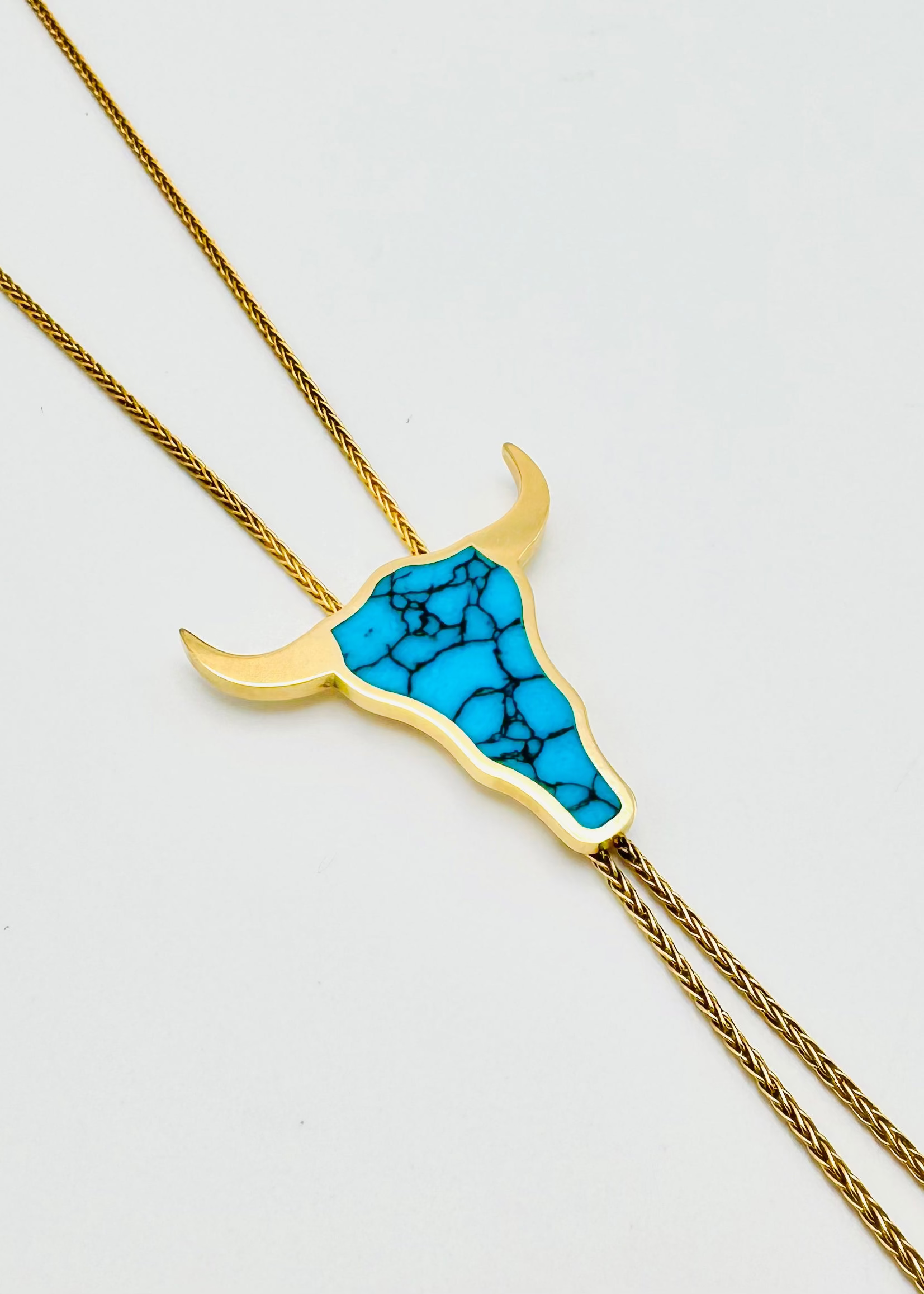 established jewelry Bull Head Bolo Tie Necklace with Turquoise
