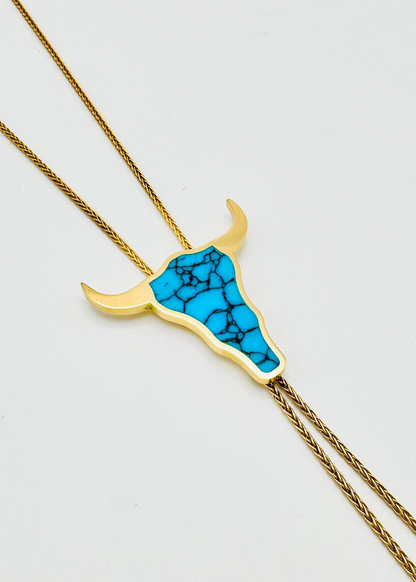 established jewelry Bull Head Bolo Tie Necklace with Turquoise