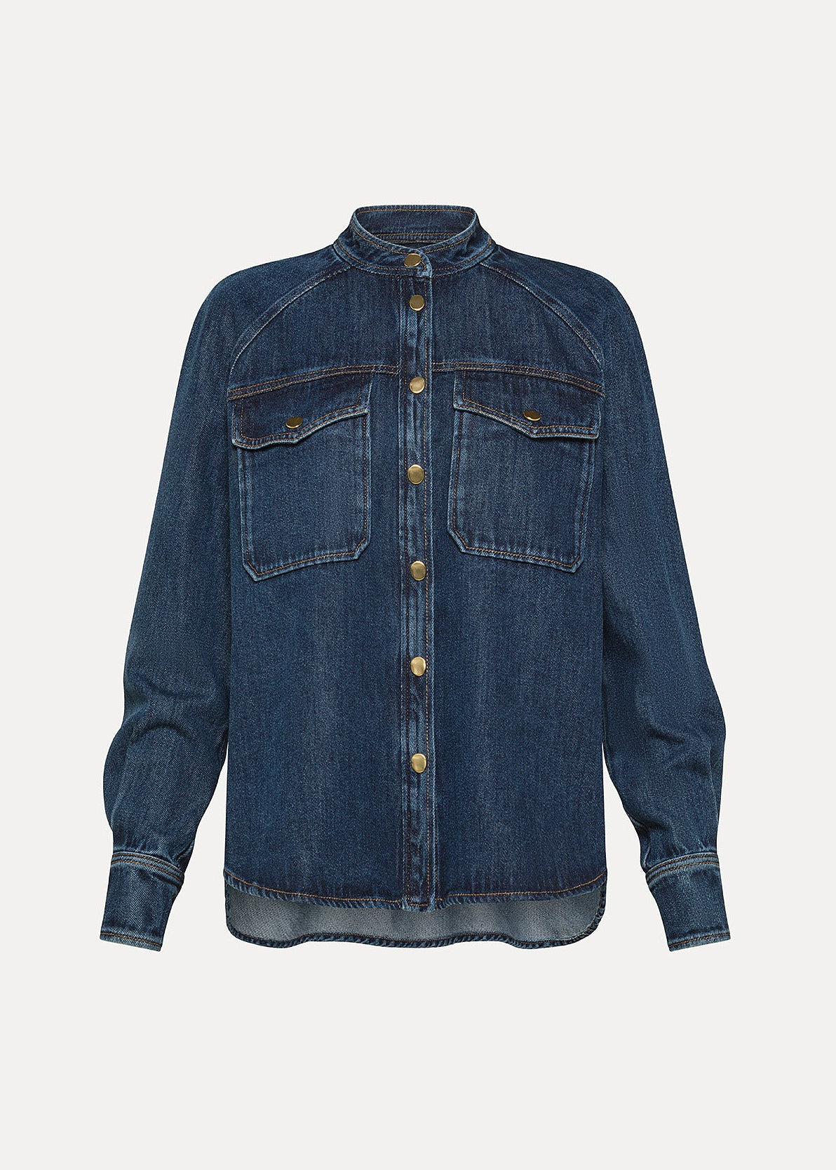 forte forte 14531_myshirt Mandarin Collar Shirt in Indigo Cavalry Denim