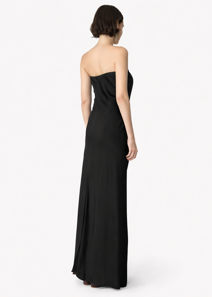 person wearing forte forte 14555 Column Dress in Noir Envers Satin
