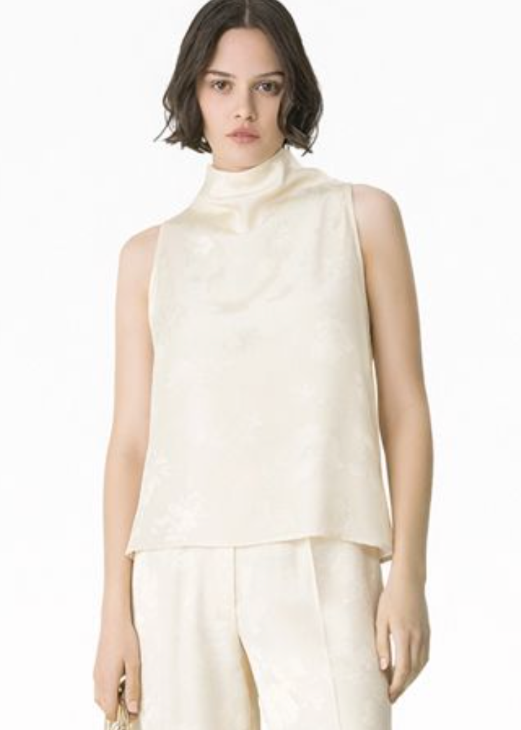 person wearing forte forte 14559_mytop Fluid Bouquet Jacquard Bias Top in Beurre