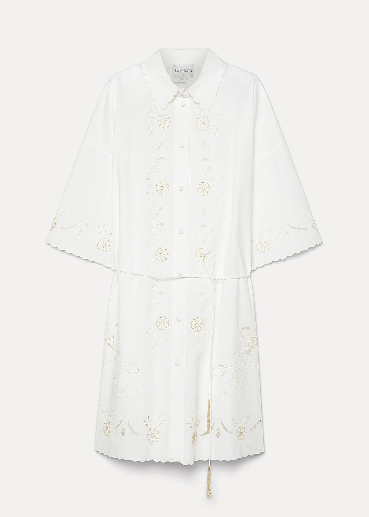 Beaded Floral Embroidered Poplin Shirt Dress