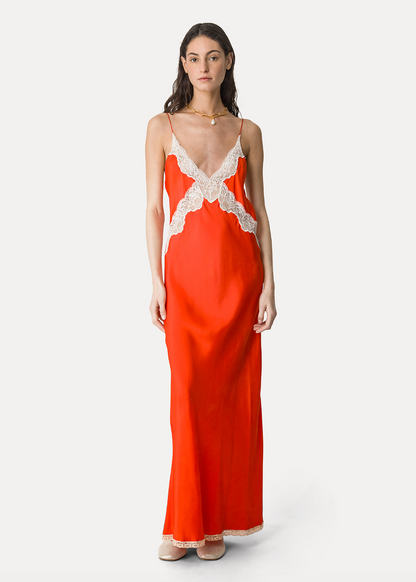 person wearing forte forte 14856 Slip Dress with Lace in Rouge