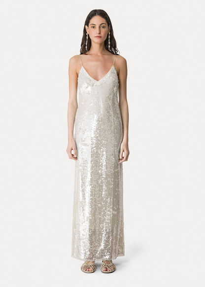 person wearing forte forte 14893 Liquid Sequins Slip Dress