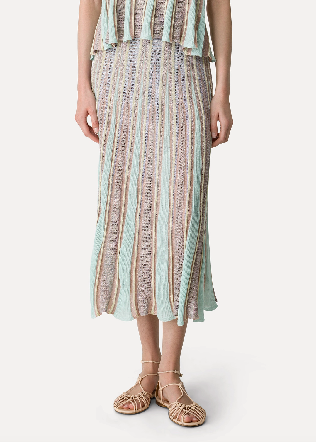 person wearing forte forte 14942 Les Folies Lamé Jacquard Tulip Skirt