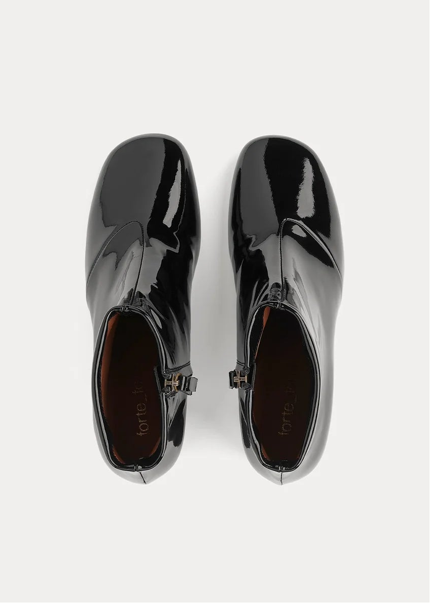 forte forte Patent Leather My Alma Ankle Boots in Nero Black