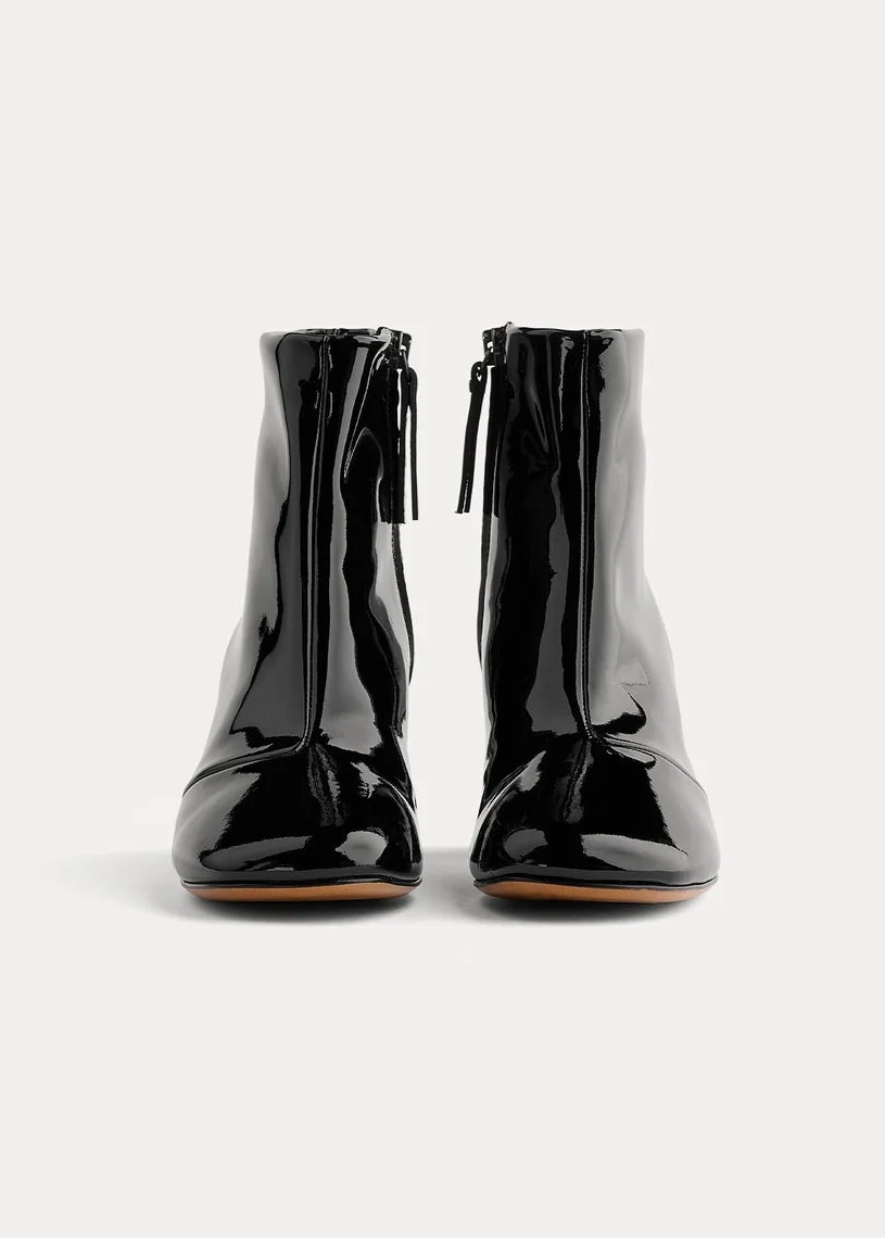 forte forte Patent Leather My Alma Ankle Boots in Nero Black