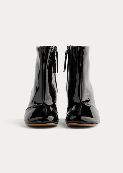 forte forte Patent Leather My Alma Ankle Boots in Nero Black
