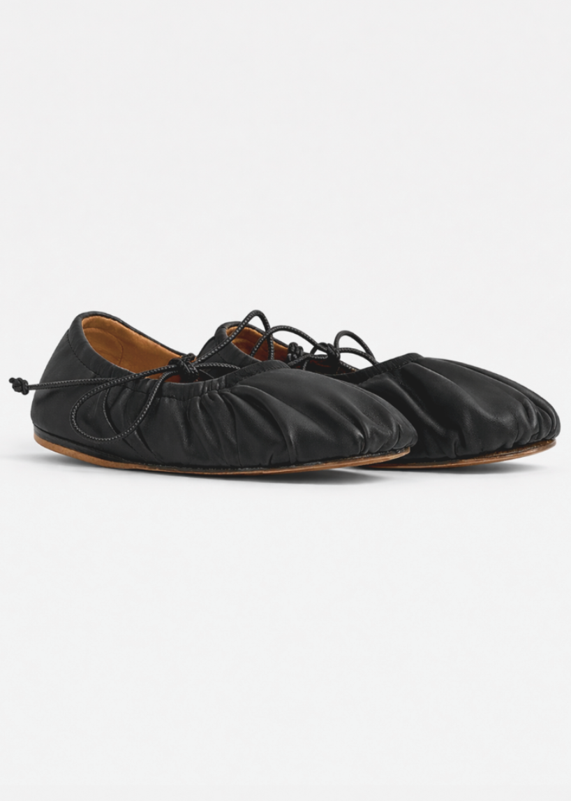 forte forte womens 14697 Leather Ballerina Flats with Laces in Nero black