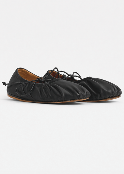 forte forte womens 14697 Leather Ballerina Flats with Laces in Nero black