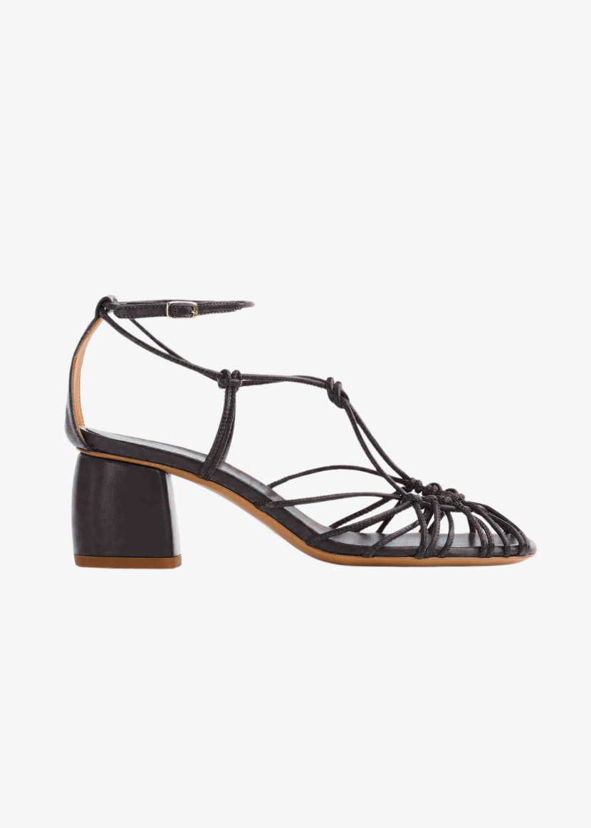 forte forte womens 14701 Bold Heel Sandals with Laces in Nero