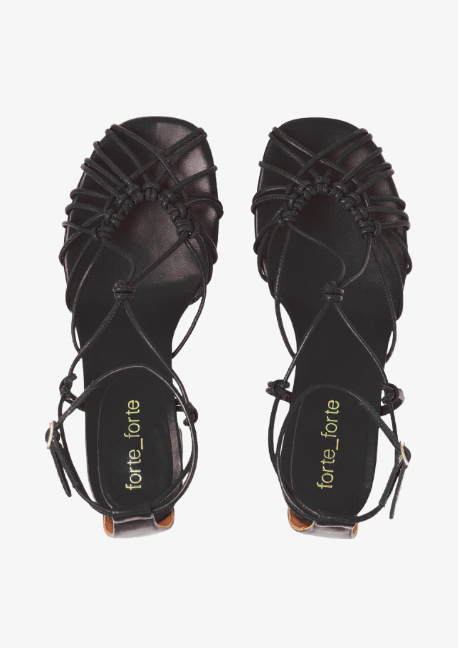 forte forte womens 14701 Bold Heel Sandals with Laces in Nero