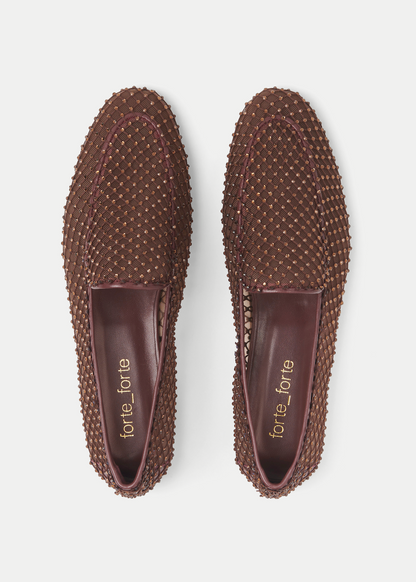 forte forte womens 14716_myshoes Diamanté Mesh Loafers chocolate crystals