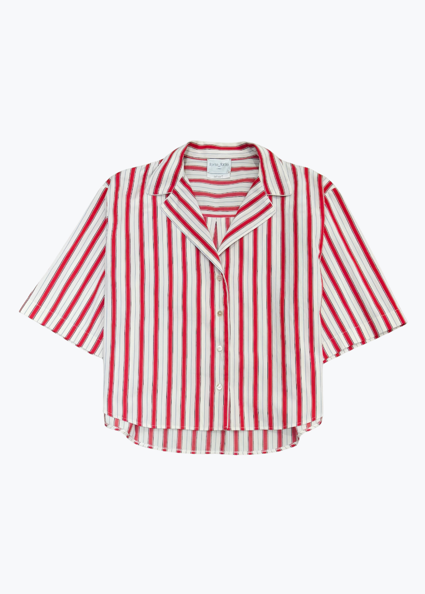 forte forte womens 14821_my shirt Short Sleeve Pinstripe Shirt red