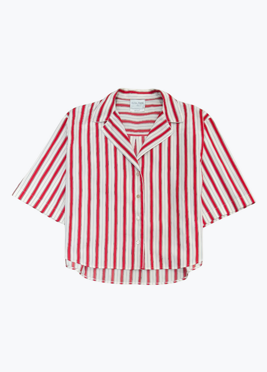 forte forte womens 14821_my shirt Short Sleeve Pinstripe Shirt red