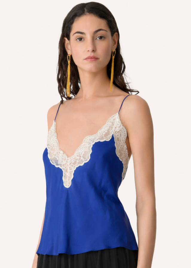 person wearing forte forte womens 14857 Chic Lingerie Top in sea blue