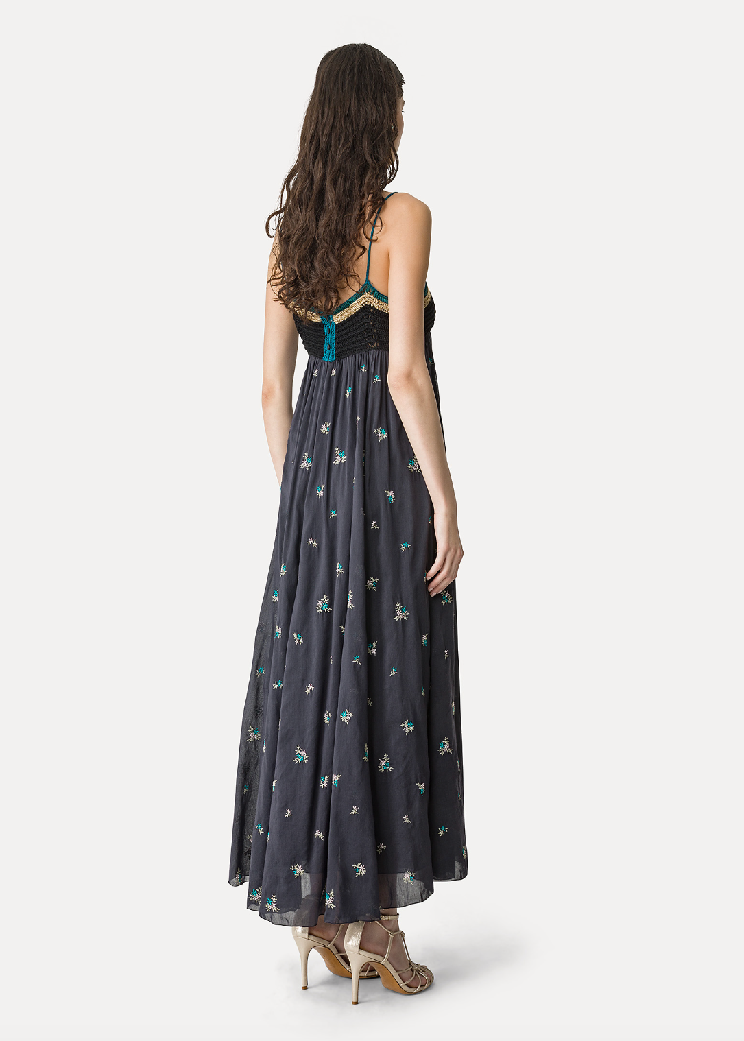 person wearing forte forte womens 14874 Voile Bustier Dress with “Petites Fleurs” Embroidery