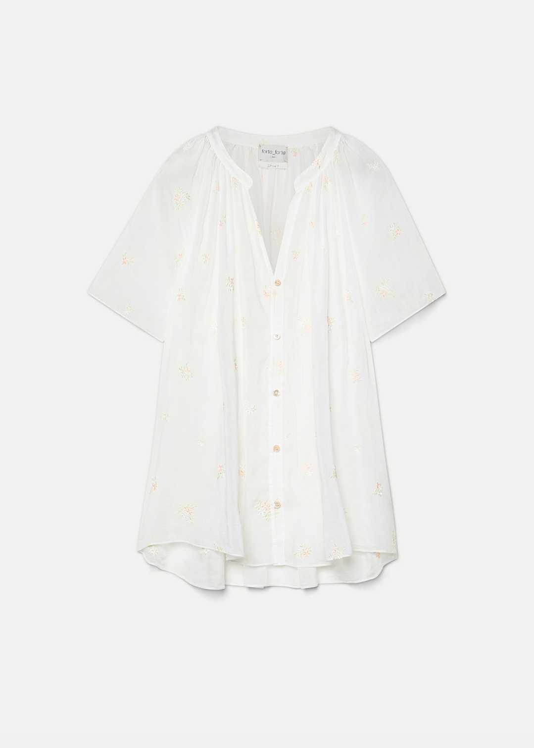forte forte womens 14876 Lightweight Voile Blouse with “Petites Fleurs” Embroidery