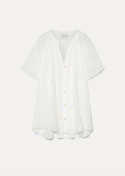 forte forte womens 14876 Lightweight Voile Blouse with “Petites Fleurs” Embroidery
