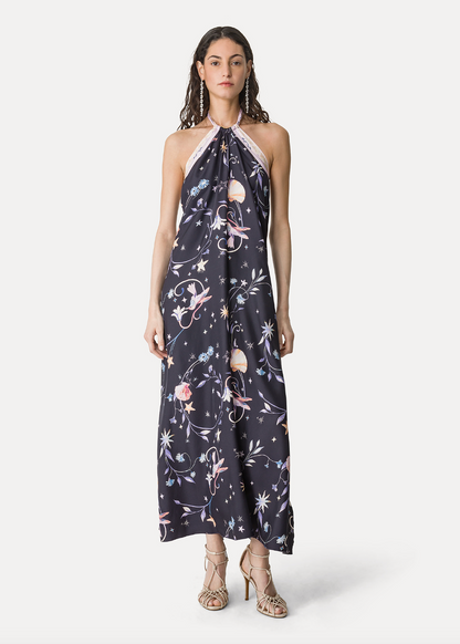 person wearing forte forte womens 14923 Deliverance Print Long Elegant Dress