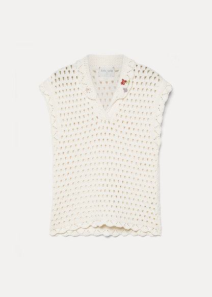 forte forte womens 14936 Embroidered Sleeveless Polo Shirt knit