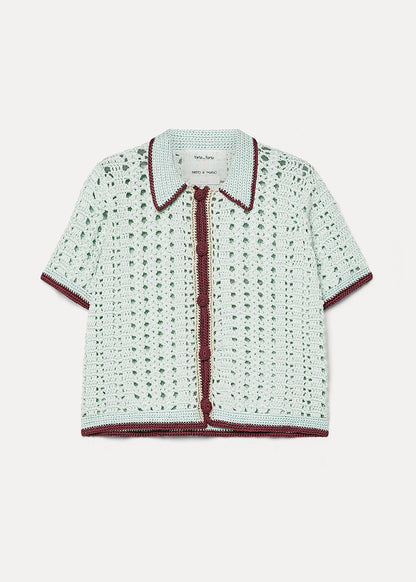 forte forte womens Cable' Luxe Handmade Crochet Polo Shirt 14933