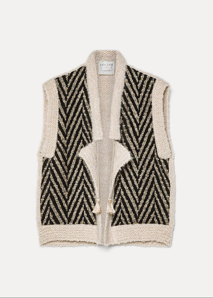 forte forte womens Chevron Jacquard Mix Knit Vest nero black