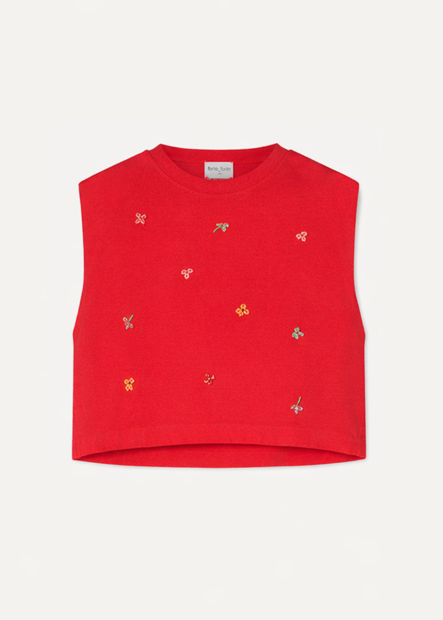 forte forte womens Cotton Jersey Top with “Petites Fleurs” Embroidery 14930bis rouge