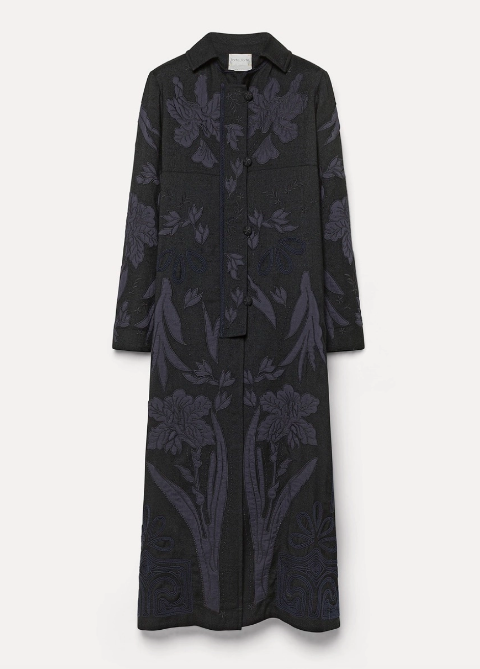 forte forte womens Iris Velvet Embroidered Coat in notte navy blue