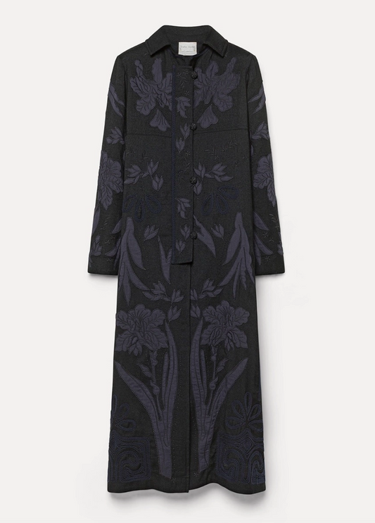 forte forte womens Iris Velvet Embroidered Coat in notte navy blue