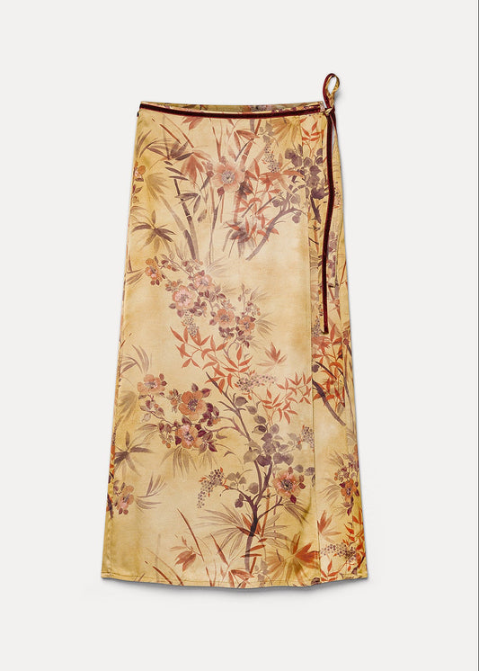 forte forte womens Le Bambou Secret Printed Satin Sarong Skirt