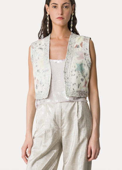person wearing forte forte womens Les Folies Jacquard Vest 14802