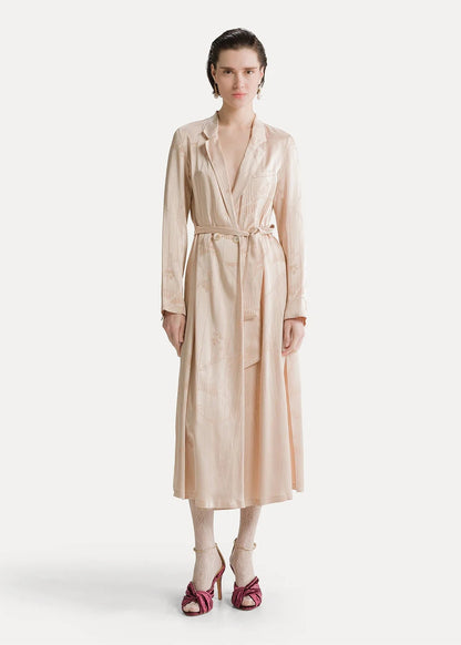 person wearing forte forte womens Lotus Floral Jacquard Wrap Midi Dress