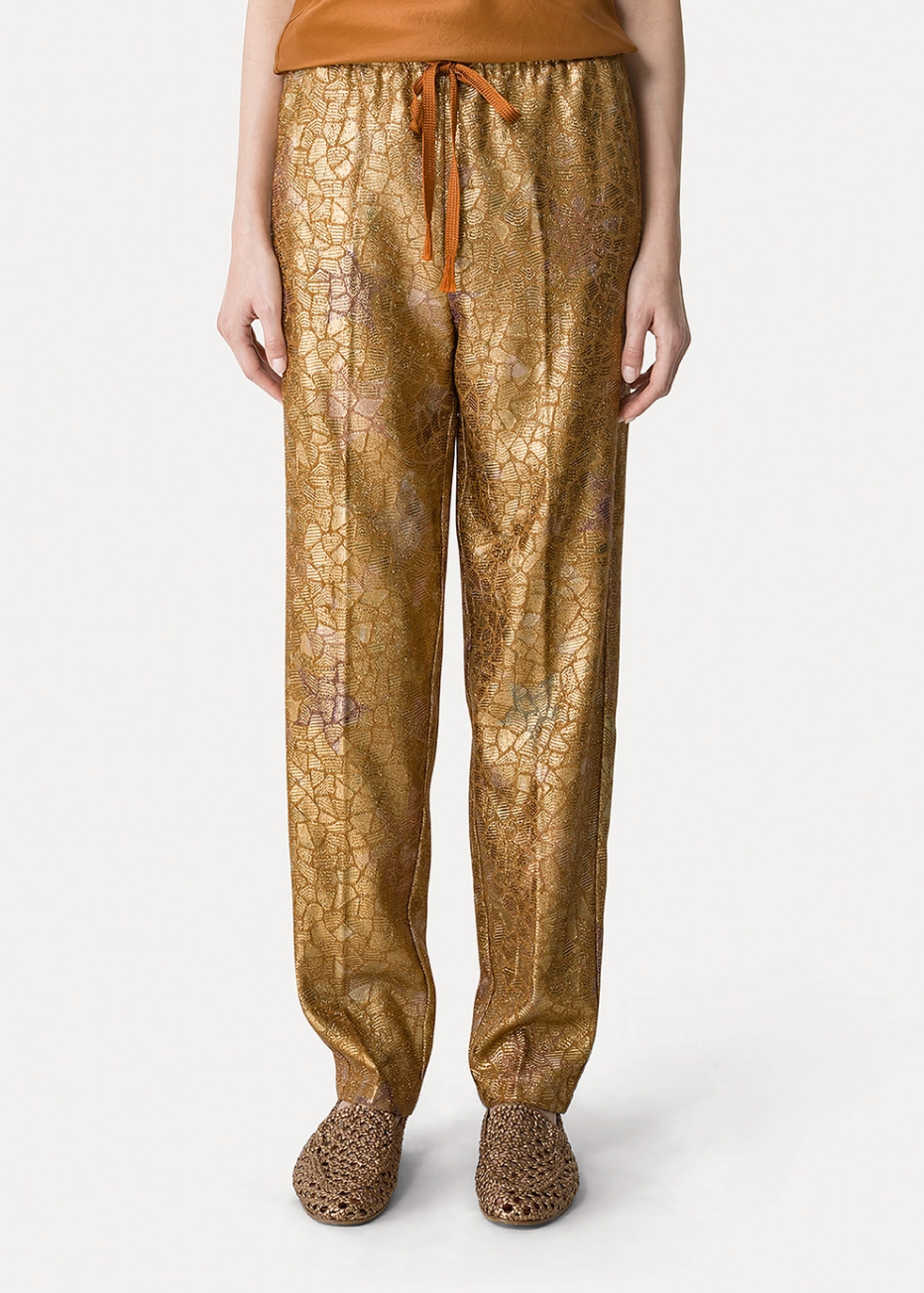 person wearing forte forte womens Lurex Jacquard "Les Folies" Trousers1 4801_mypants