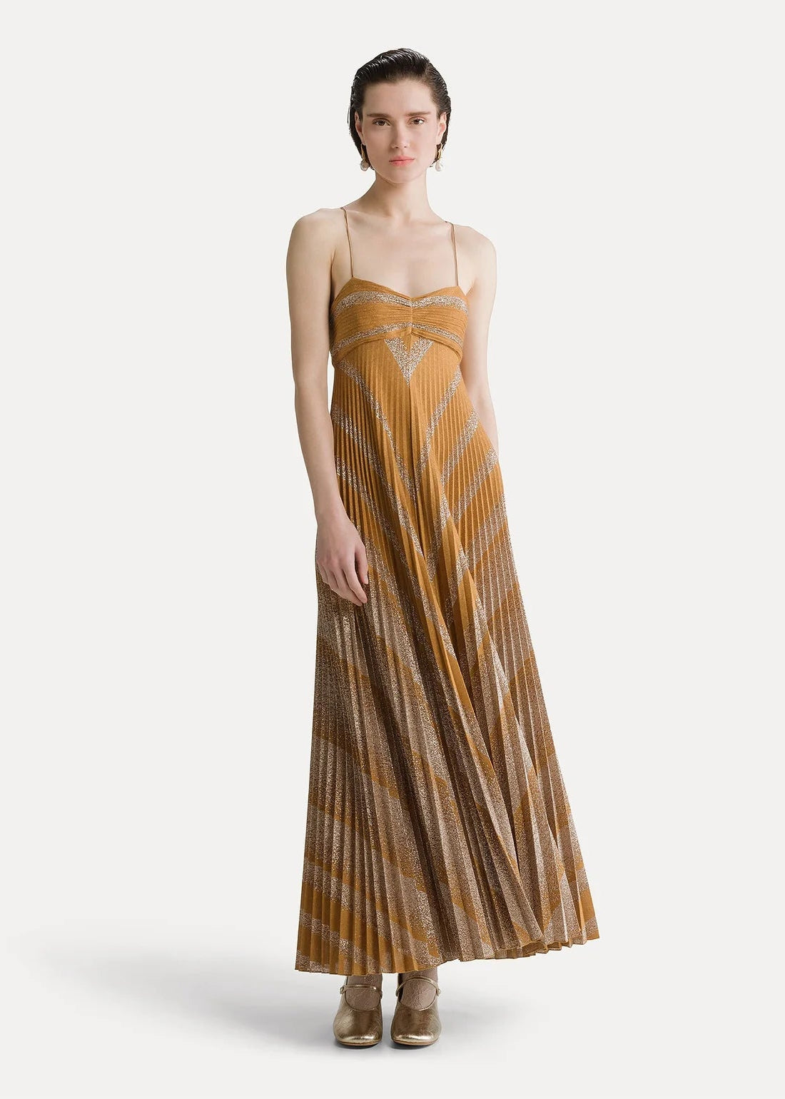 person wearing forte forte womens Rising Sun Sunray Plissé Dress