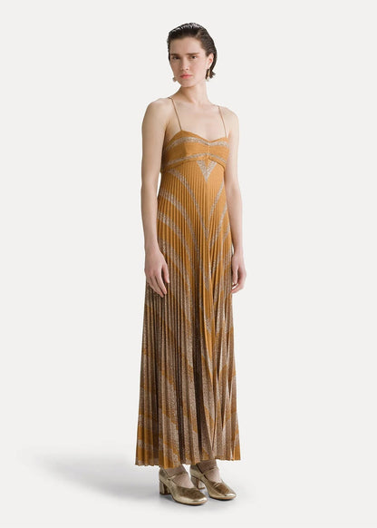 person wearing forte forte womens Rising Sun Sunray Plissé Dress