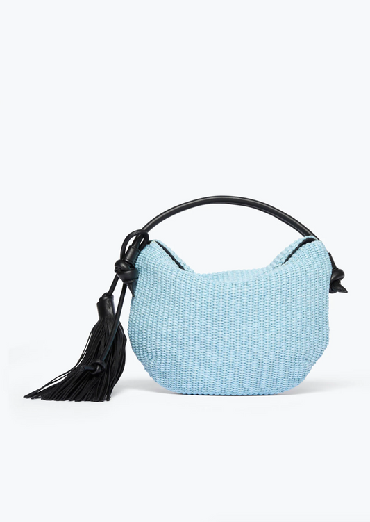 freda salvador Elis Mini Crescent Bag in Sky Blue Raffia